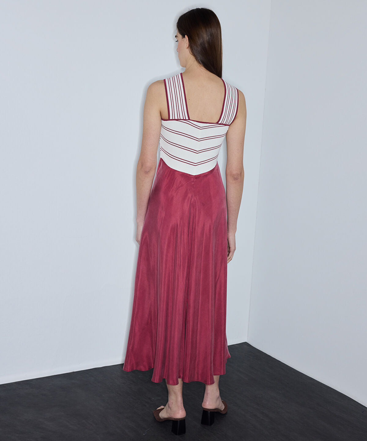 Zoomed Color-Block Mixed-Media Dress