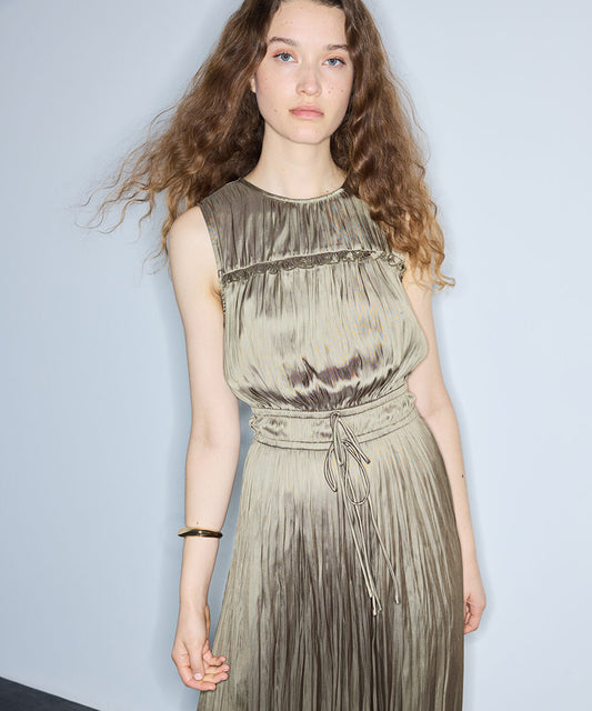 Satin-Effect Pleated Midi Dress
