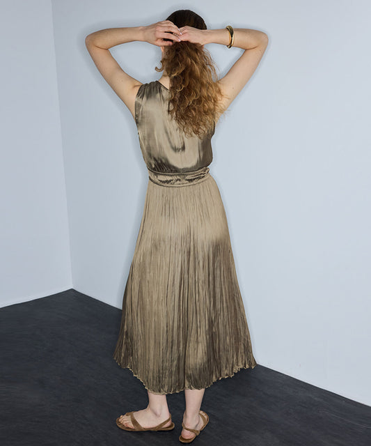 Satin-Effect Pleated Midi Dress
