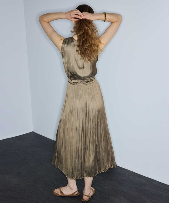 Satin-Effect Pleated Midi Dress