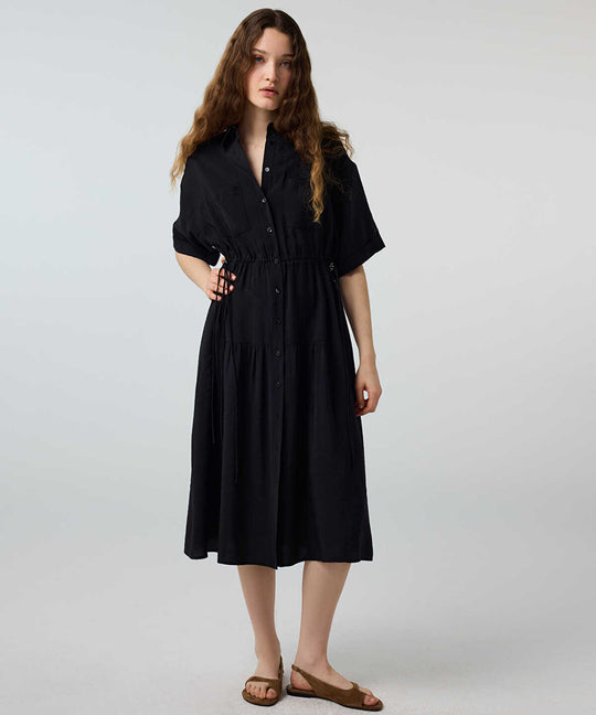 Adjustable Cinch-Waist Shirt Dress