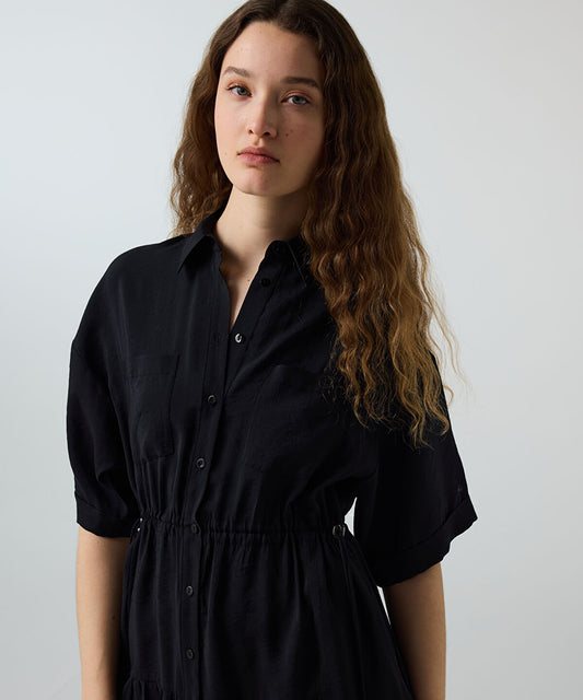 Adjustable Cinch-Waist Shirt Dress