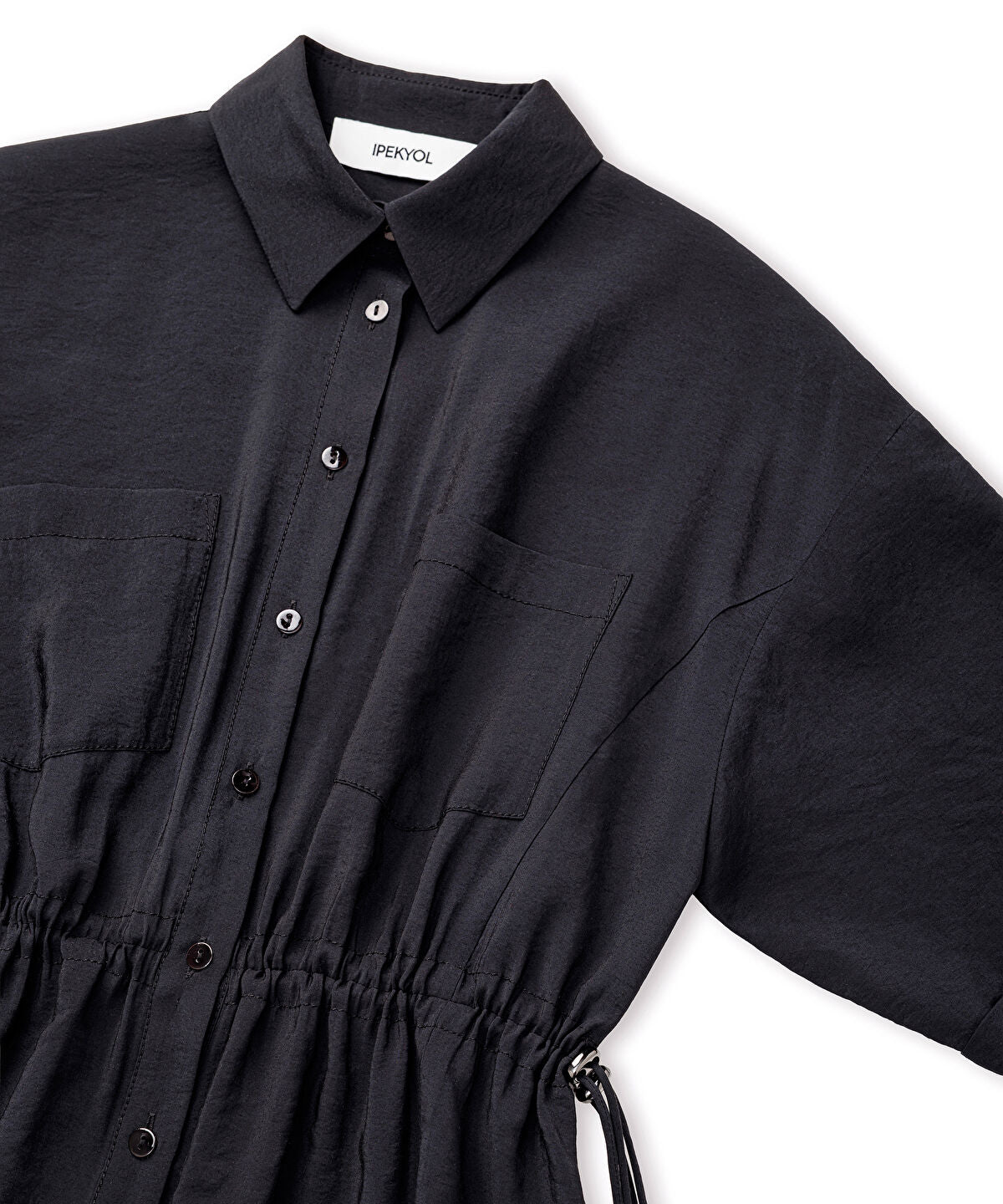 Zoomed Adjustable Cinch-Waist Shirt Dress