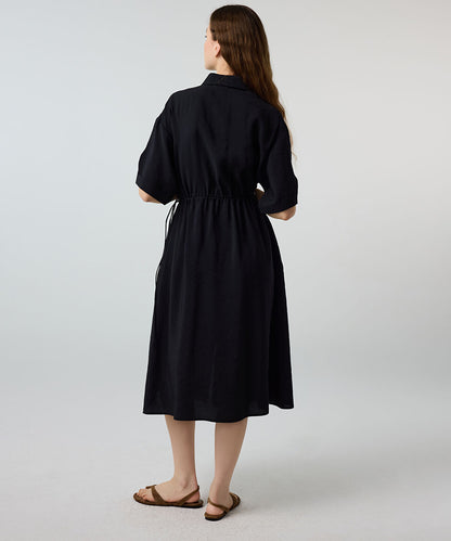 Adjustable Cinch-Waist Shirt Dress