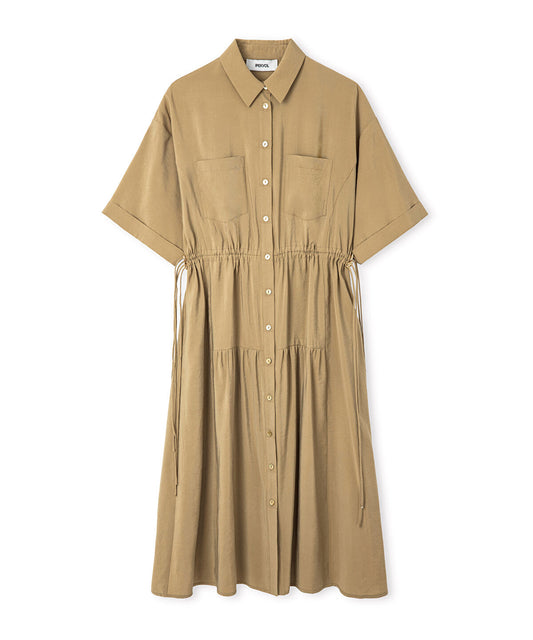 Adjustable Cinch-Waist Shirt Dress
