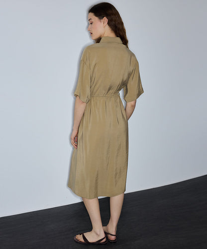 Adjustable Cinch-Waist Shirt Dress