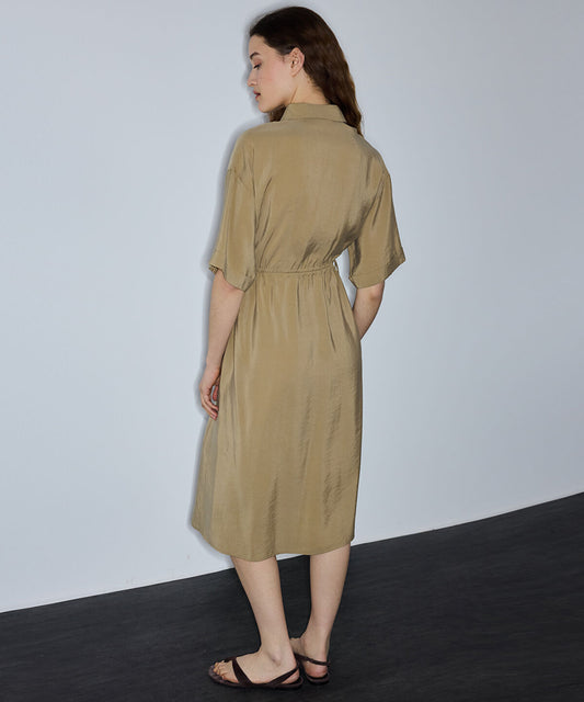 Adjustable Cinch-Waist Shirt Dress