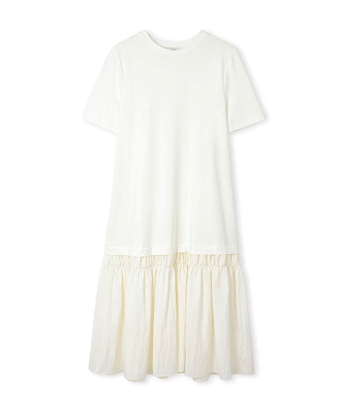 Zoomed Mixed-Media Ruffled Midi Dress