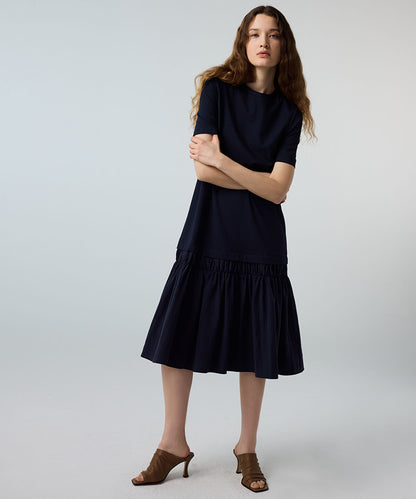 Mixed-Media Ruffled Midi Dress