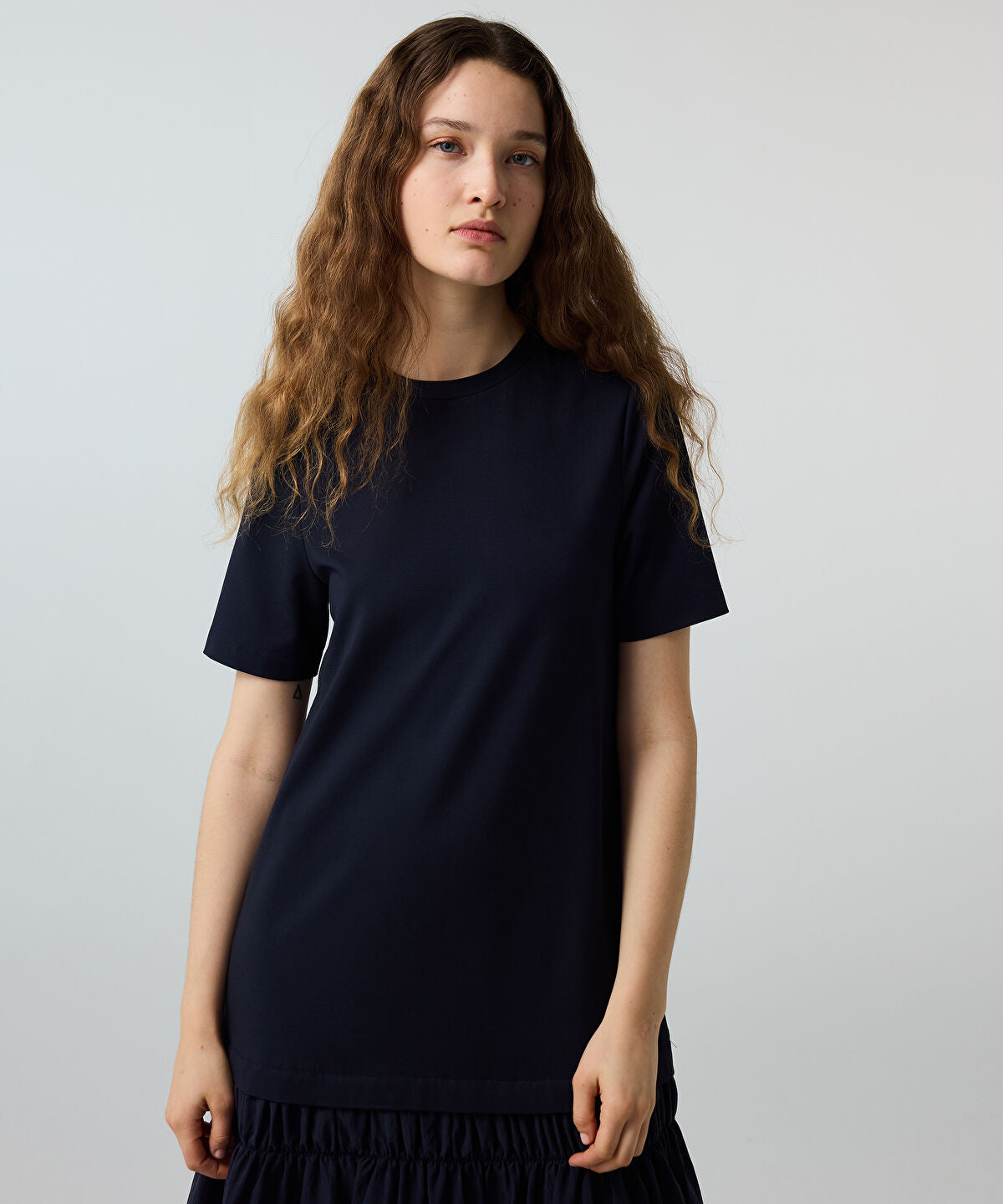 Zoomed Mixed-Media Ruffled Midi Dress
