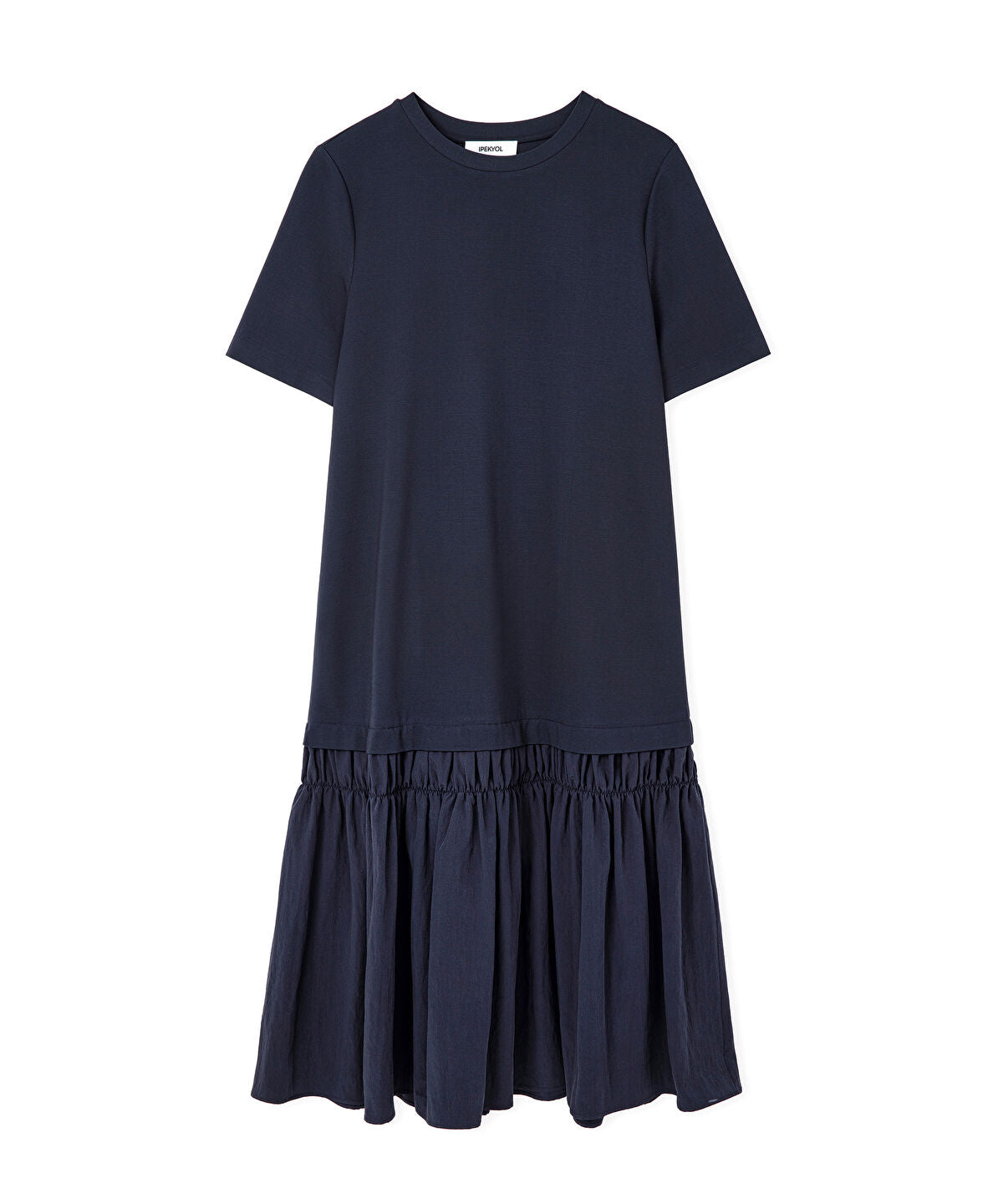 Zoomed Mixed-Media Ruffled Midi Dress