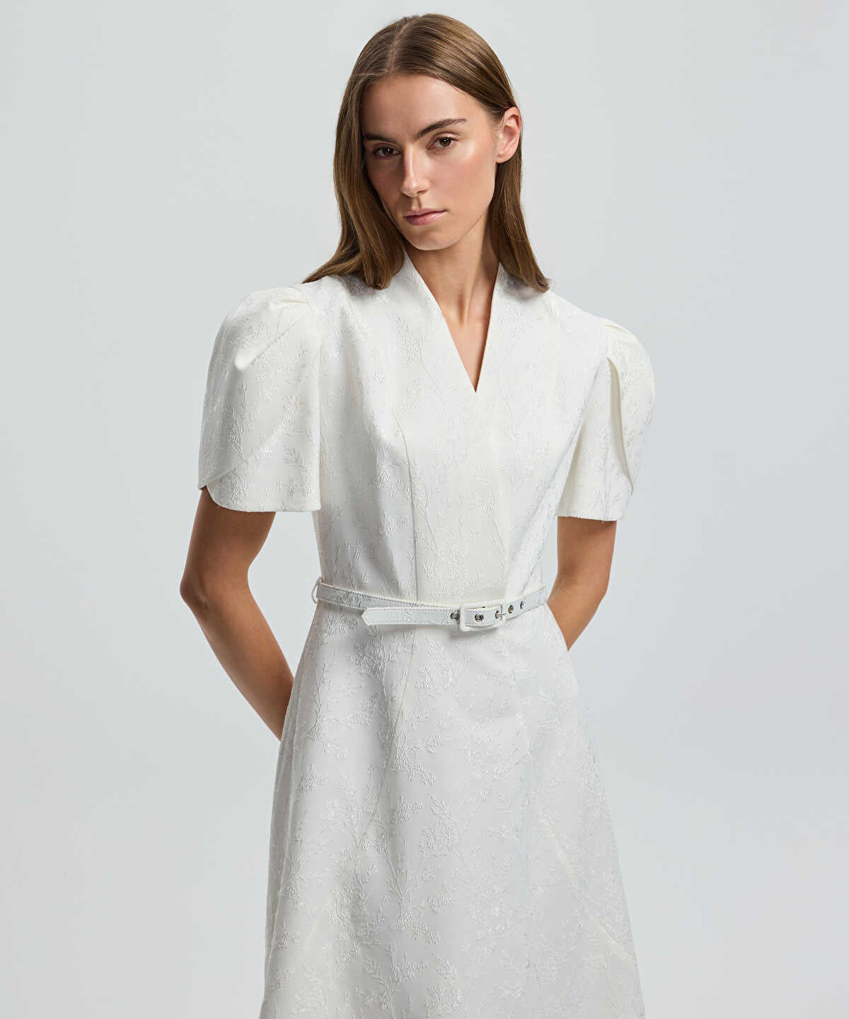 Zoomed V-Neck Jacquard Dress