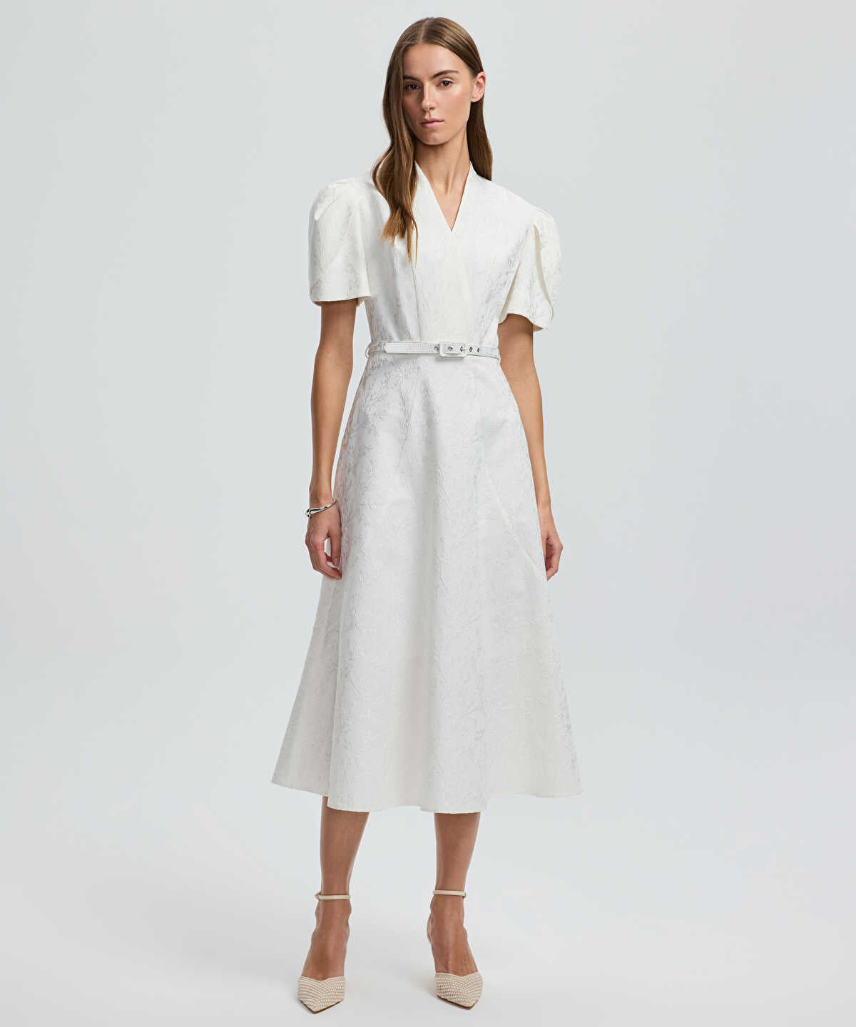 Zoomed V-Neck Jacquard Dress