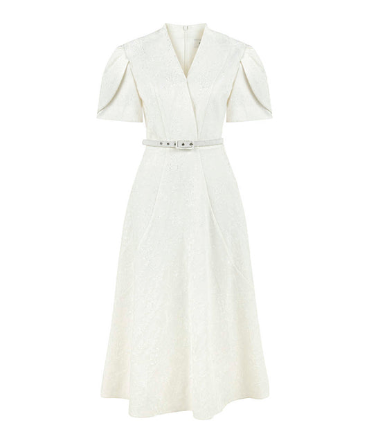 V-Neck Jacquard Dress