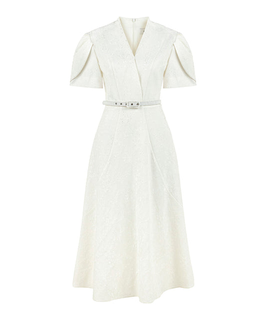 V-Neck Jacquard Dress