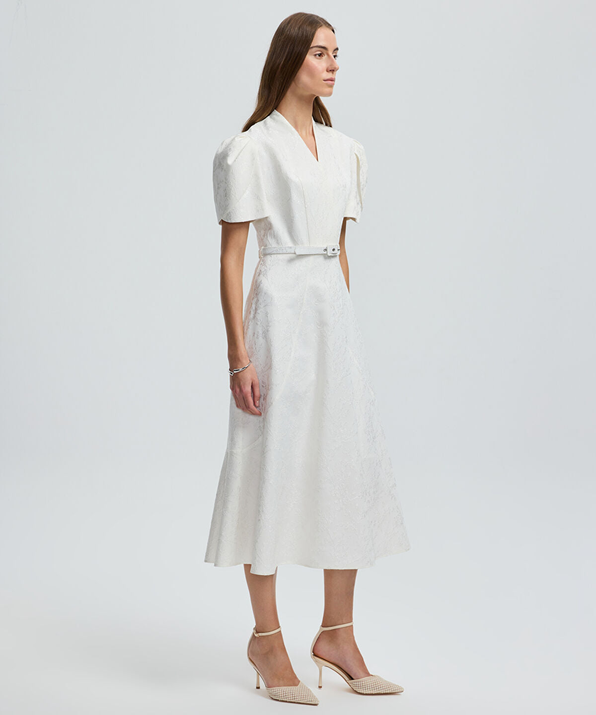 Zoomed V-Neck Jacquard Dress