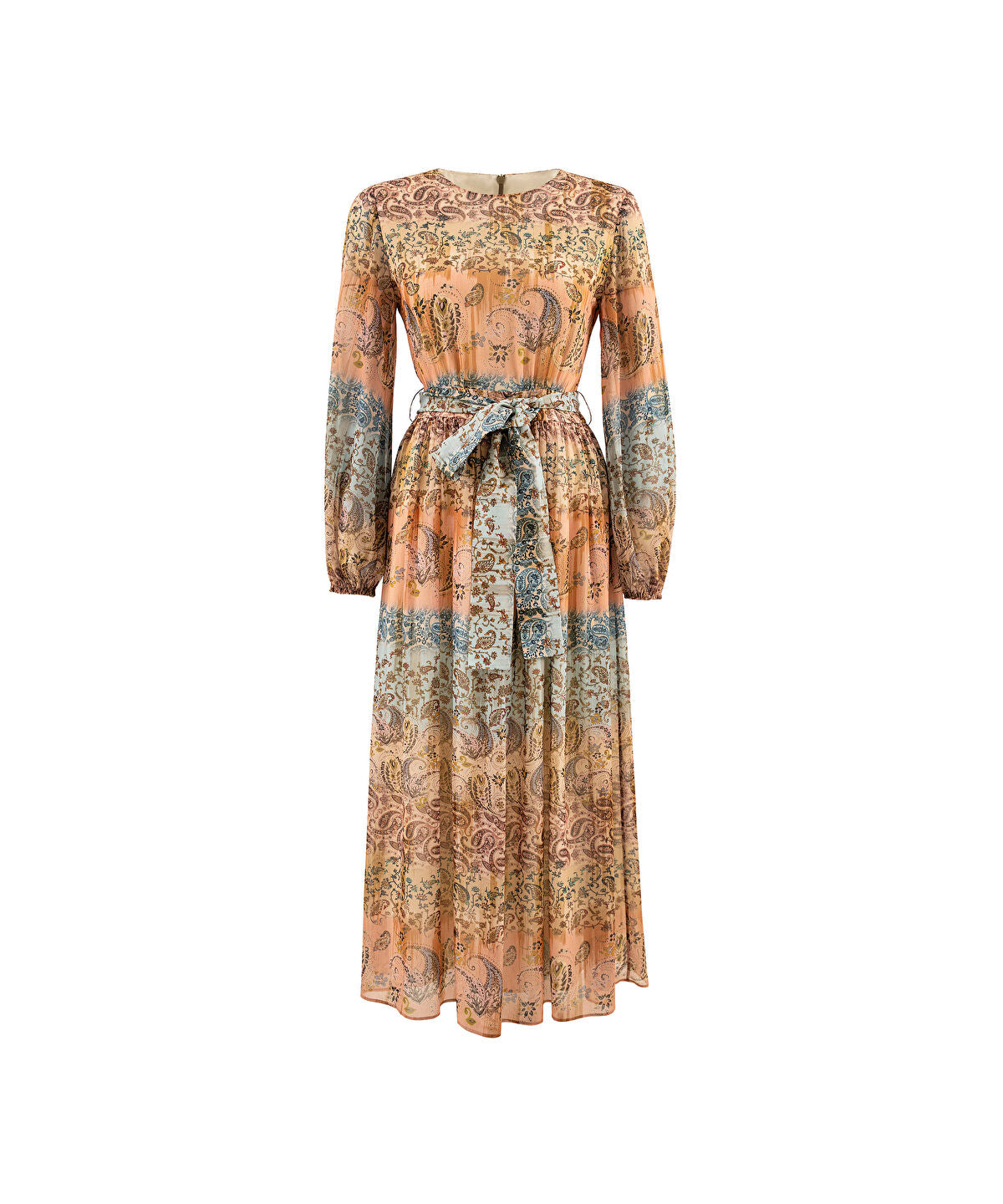 Zoomed Balloon-Sleeve Printed Midi Dress