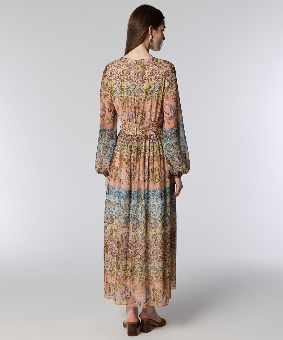 Zoomed Balloon-Sleeve Printed Midi Dress