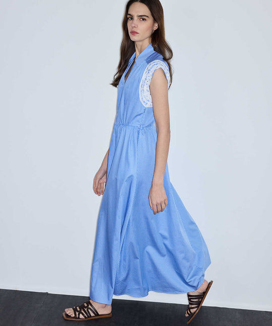 Broderie-Trimmed Poplin Dress