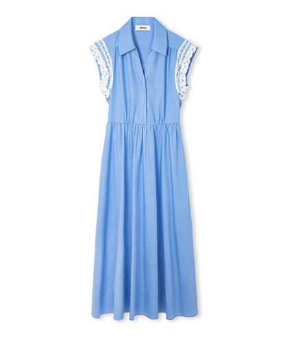 Broderie-Trimmed Poplin Dress
