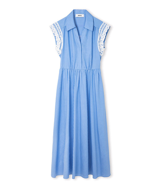 Broderie-Trimmed Poplin Dress