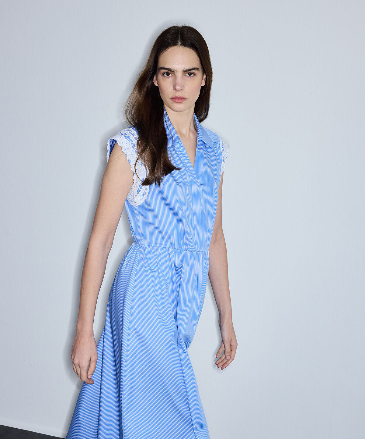 Broderie-Trimmed Poplin Dress