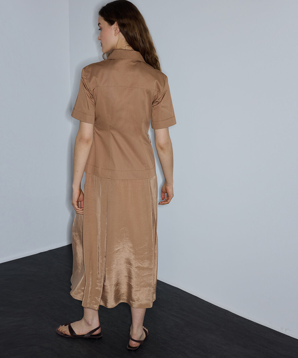 Mixed-Media Layered Midi Dress