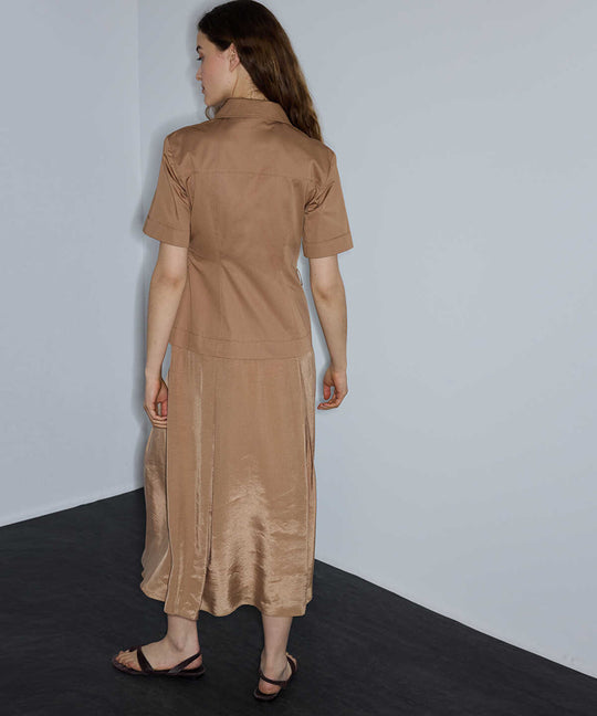 Mixed-Media Layered Midi Dress