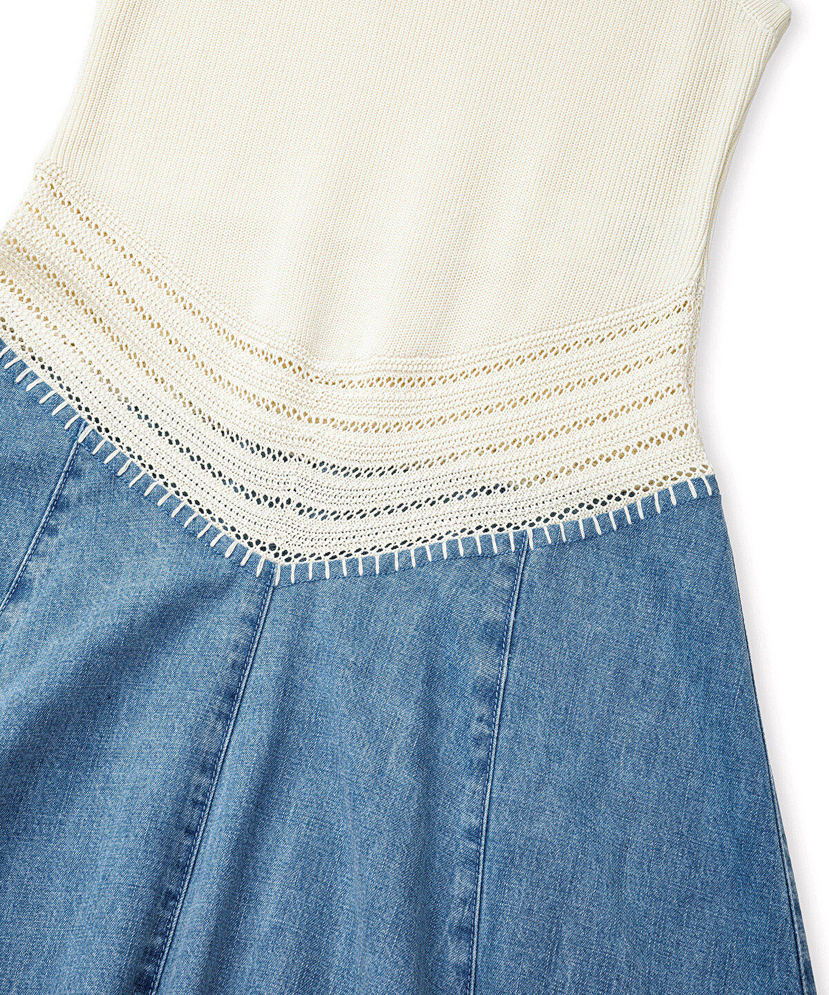 Zoomed Crochet-Detail Mixed-Media Dress