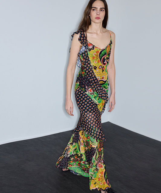 Printed Asymmetric Chiffon Dress