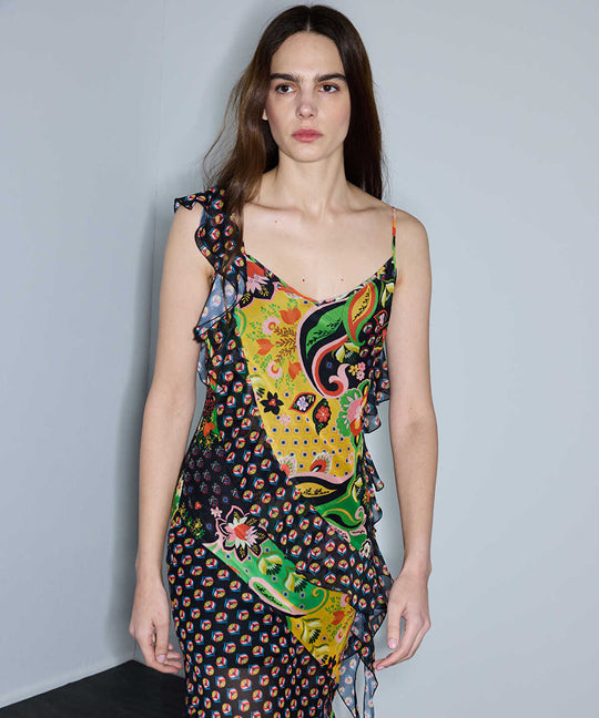 Printed Asymmetric Chiffon Dress