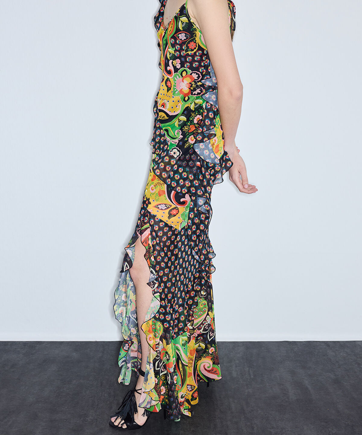 Zoomed Printed Asymmetric Chiffon Dress