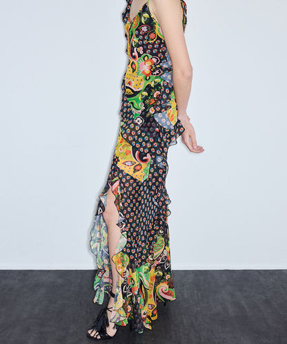 Printed Asymmetric Chiffon Dress