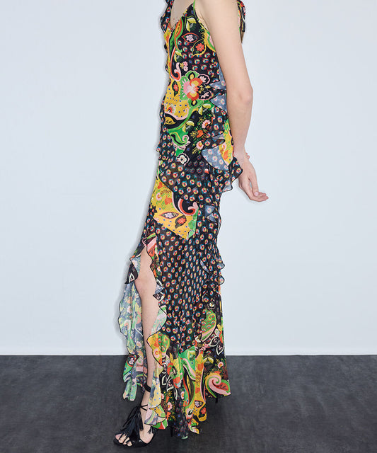 Printed Asymmetric Chiffon Dress
