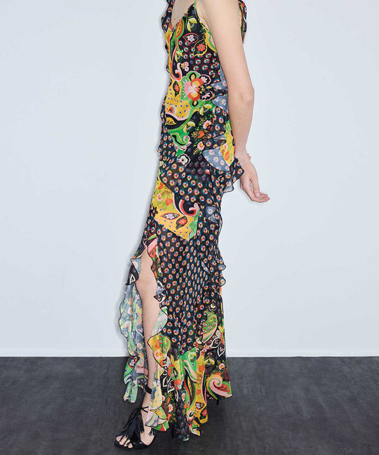 Printed Asymmetric Chiffon Dress