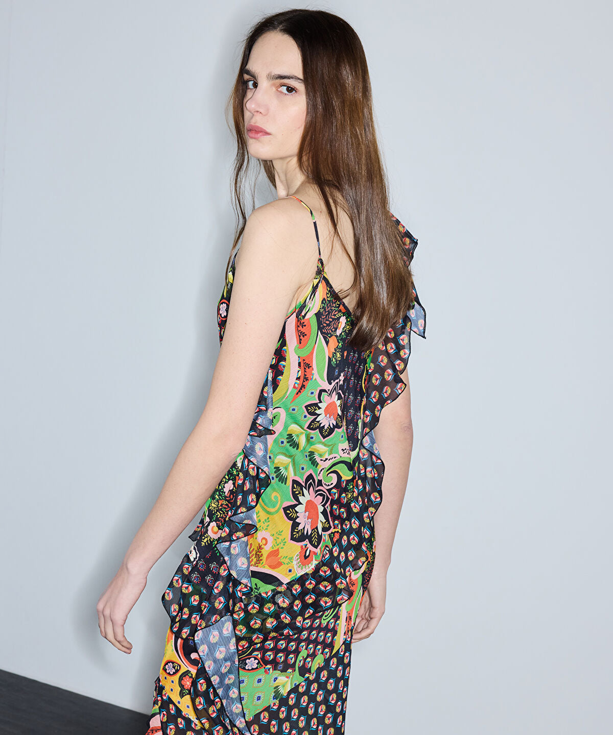 Printed Asymmetric Chiffon Dress