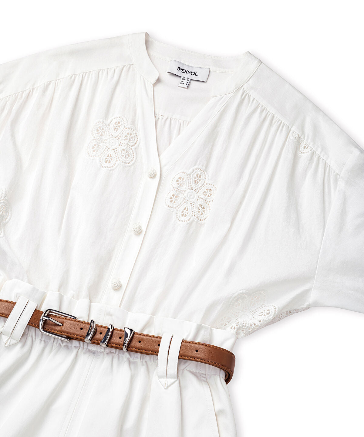 Zoomed Belted Mixed-Media Dress