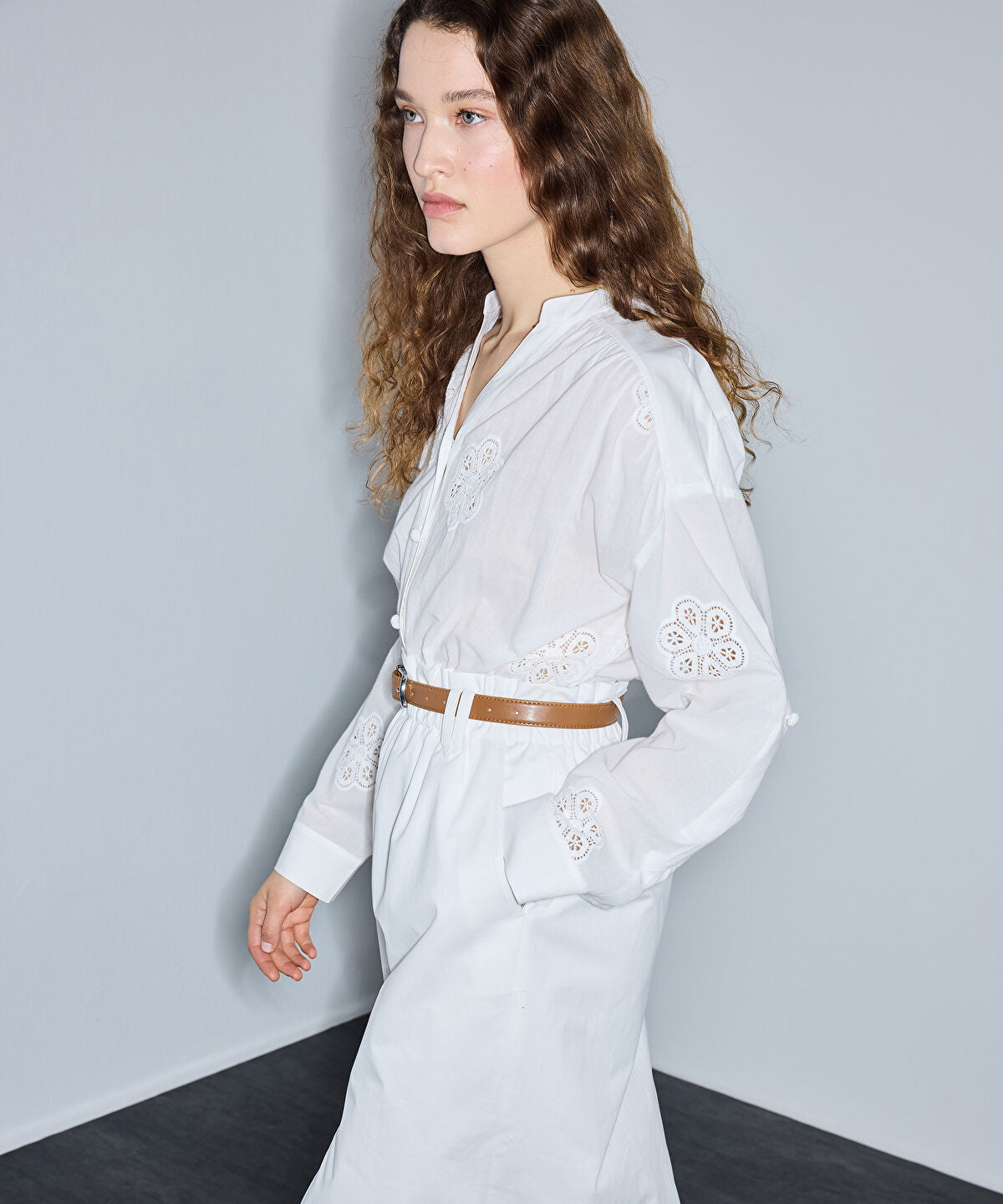 Zoomed Belted Mixed-Media Dress