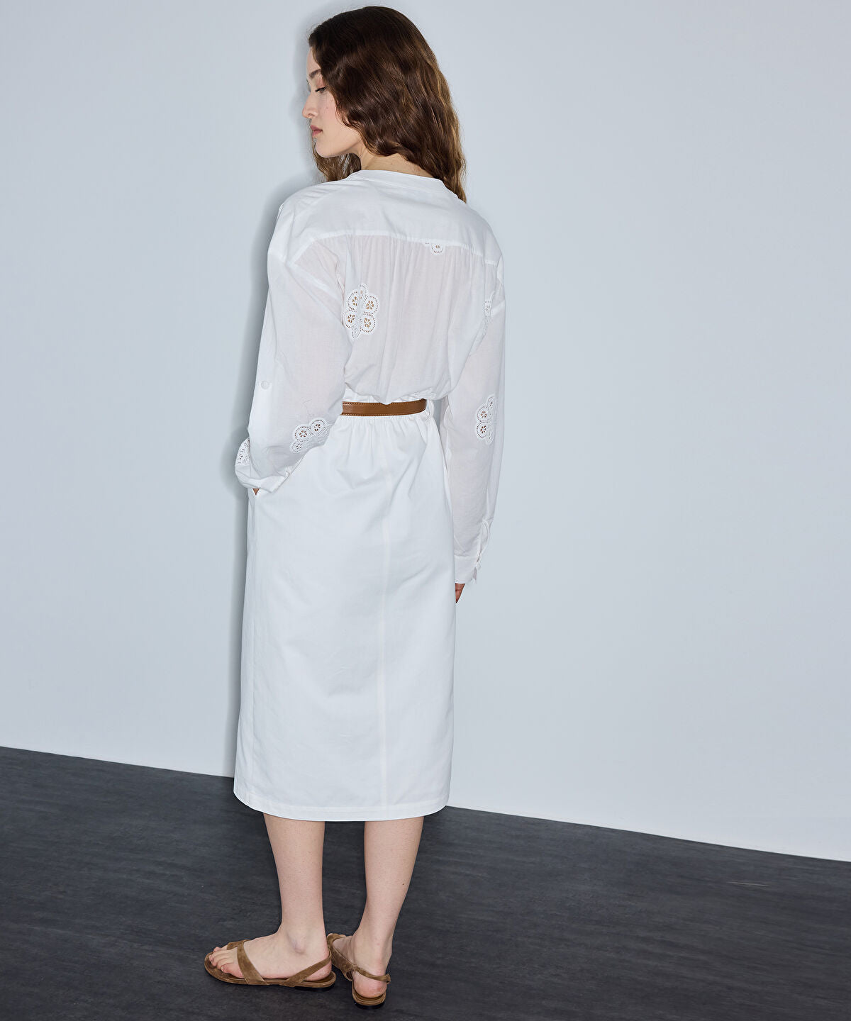 Zoomed Belted Mixed-Media Dress