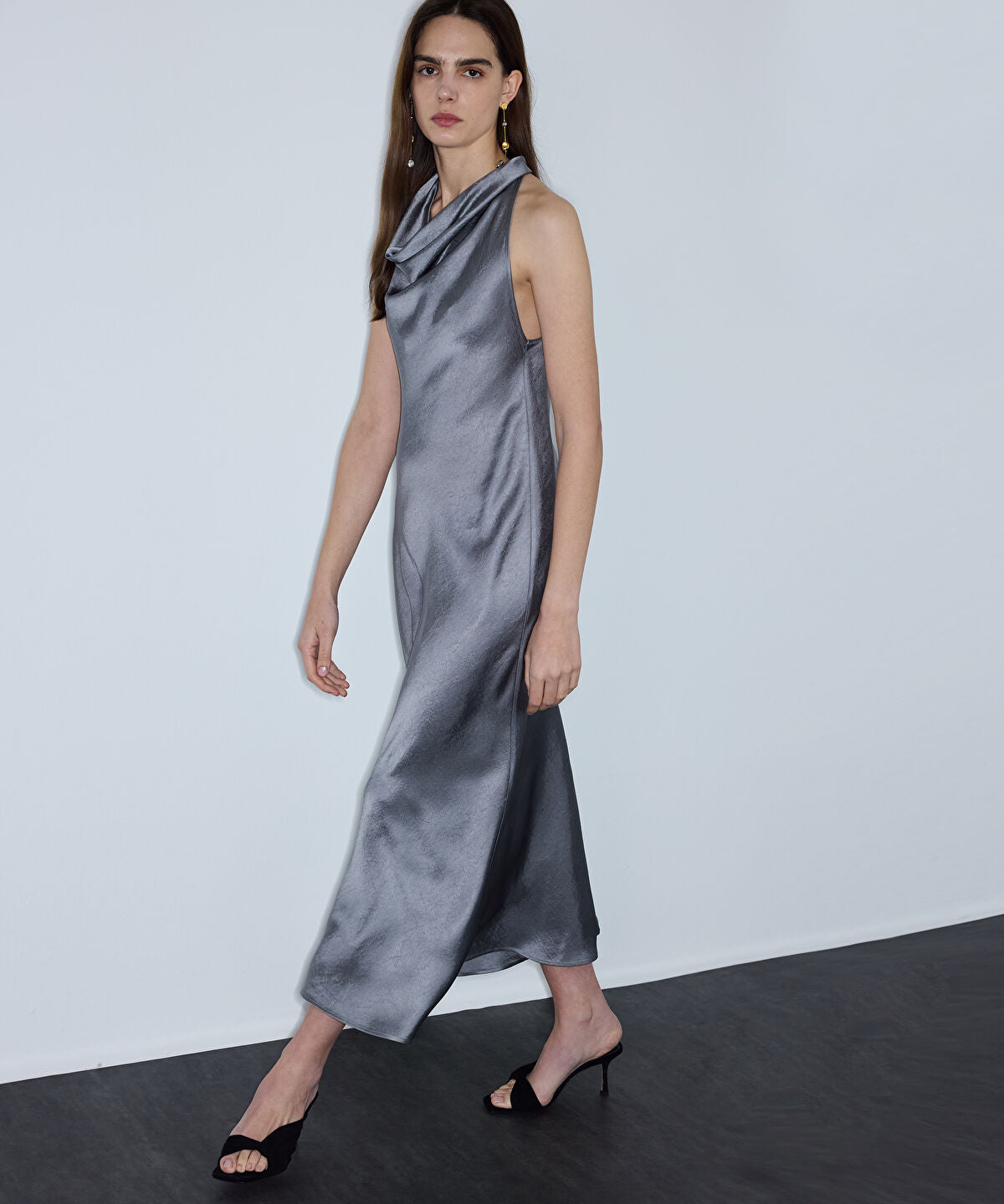 Zoomed Metallic-Finish Halter Dress