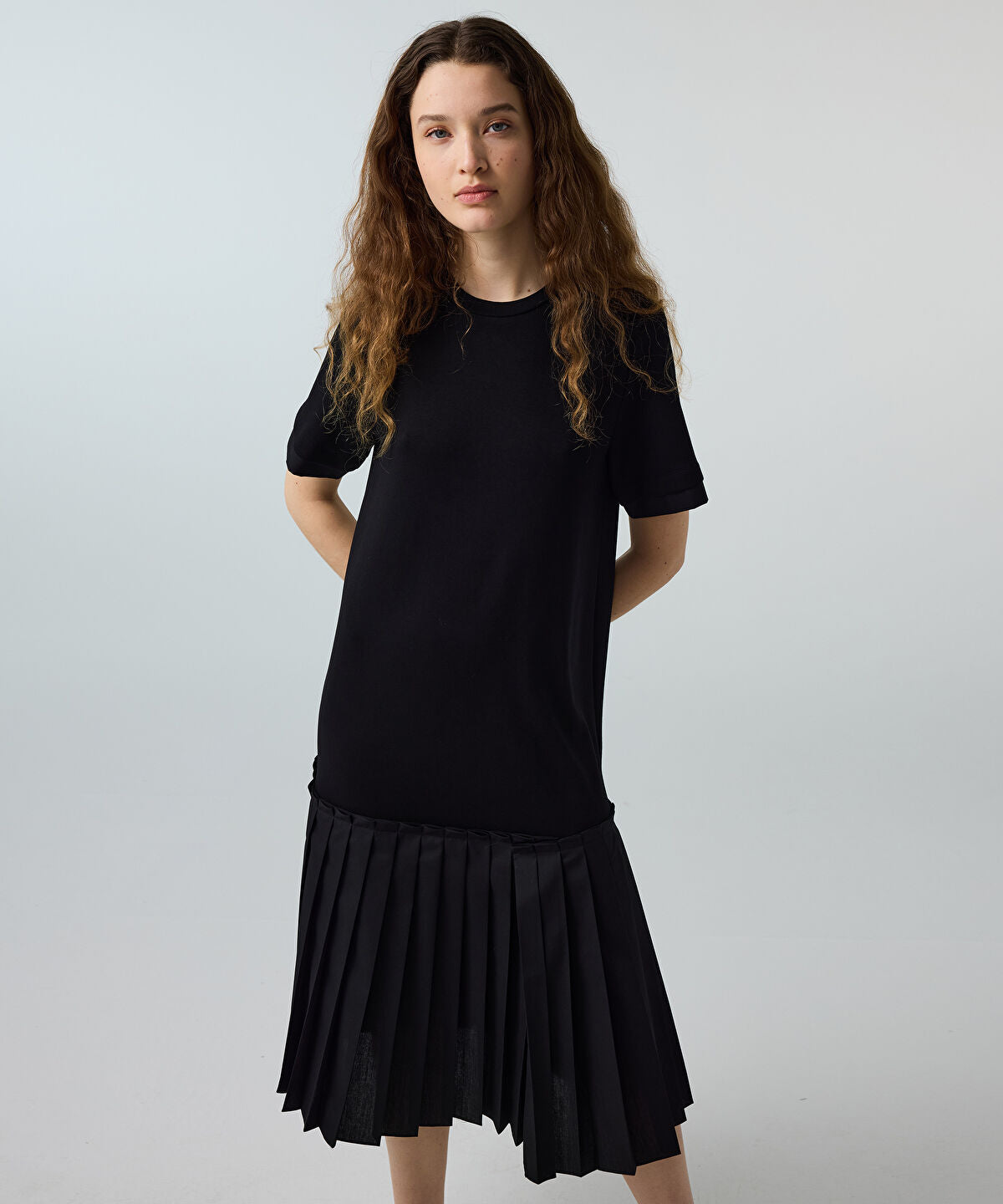 Zoomed Pleated Mixed-Media Dress