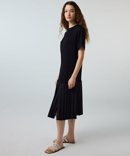 Pleated Mixed-Media Dress