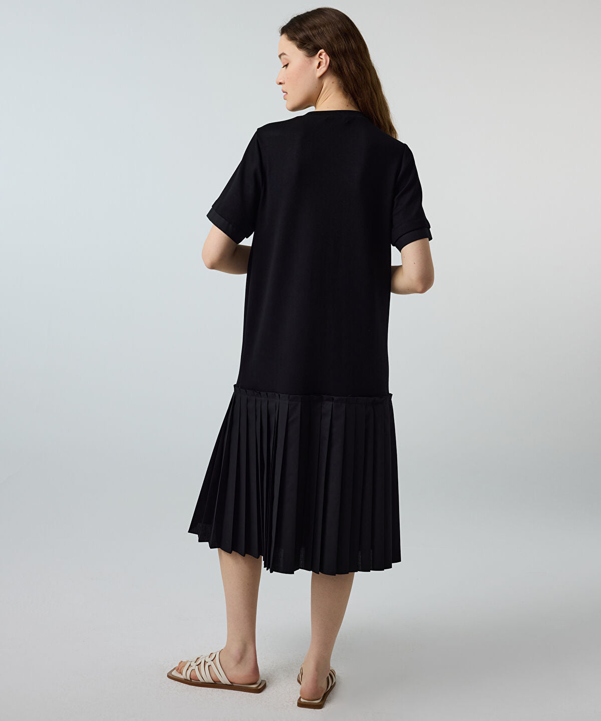 Zoomed Pleated Mixed-Media Dress