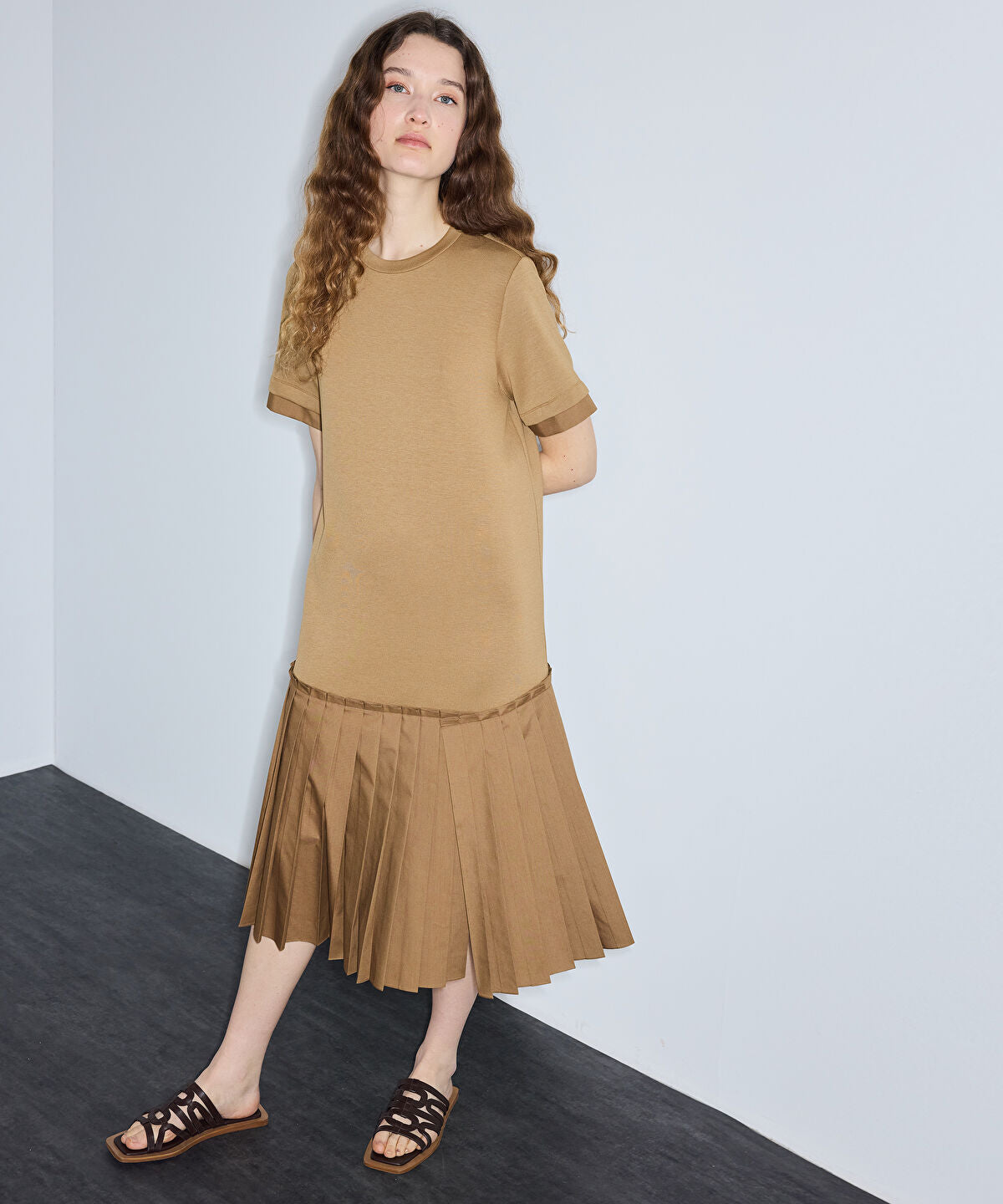 Zoomed Pleated Mixed-Media Dress