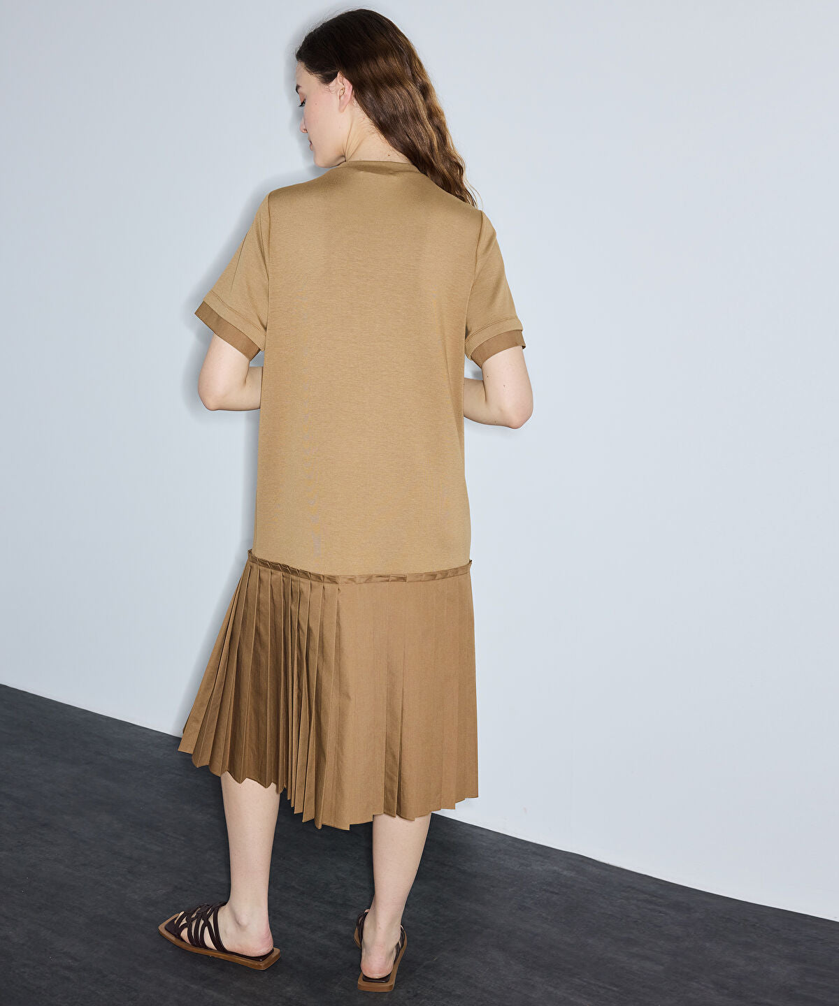 Zoomed Pleated Mixed-Media Dress