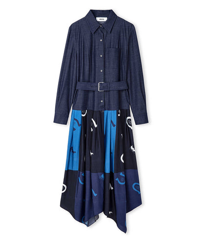 Layered-Effect Belted Dress