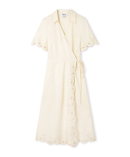 Embroidered Wrap Poplin Dress