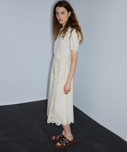 Embroidered Wrap Poplin Dress