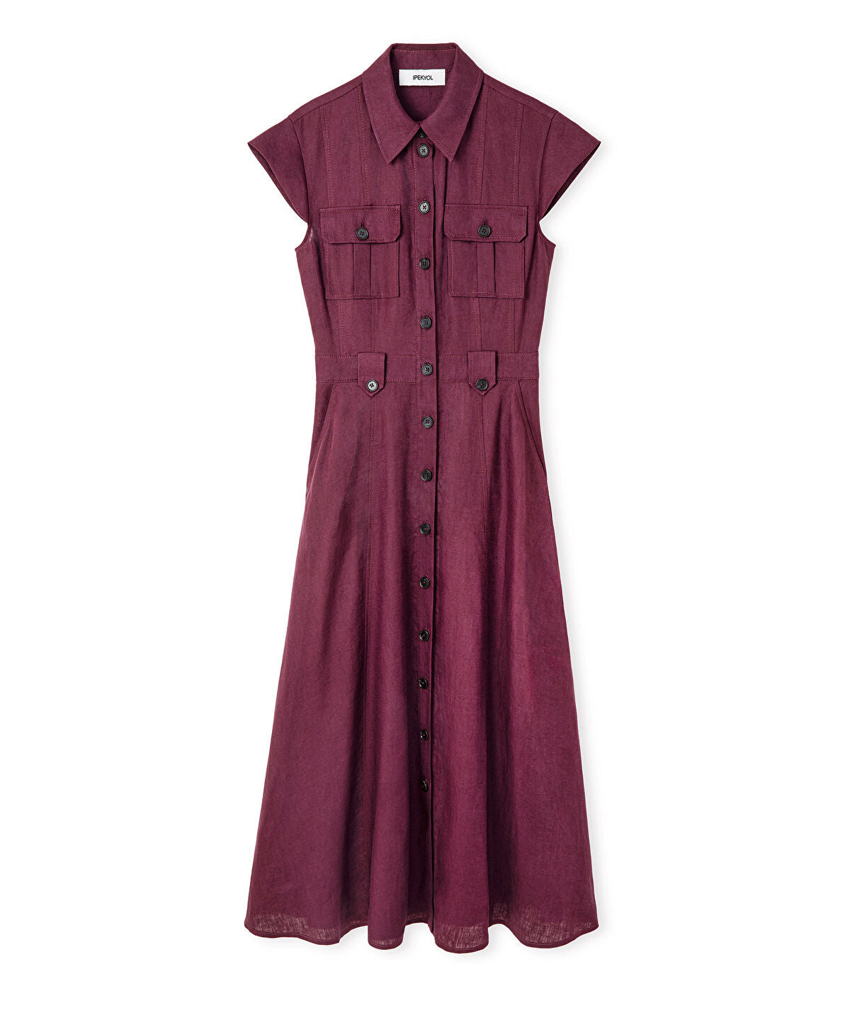 Zoomed Button-Accented Linen Dress