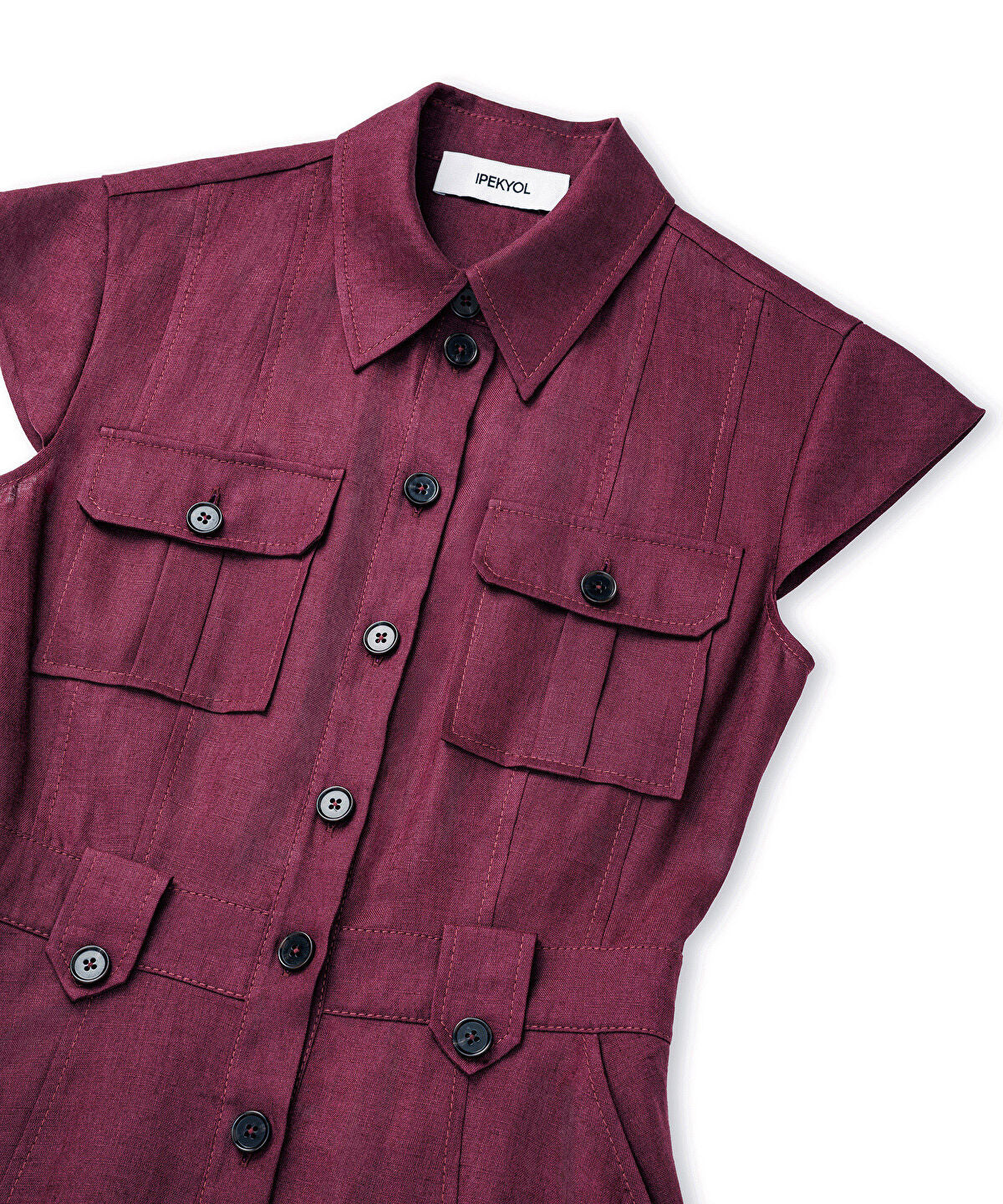Zoomed Button-Accented Linen Dress